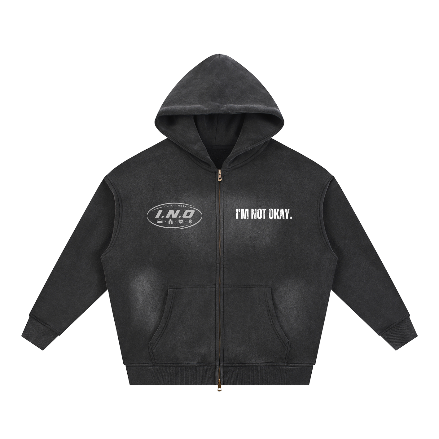 Sunfade Two-way Zipper Boxy Fleece Hoodie